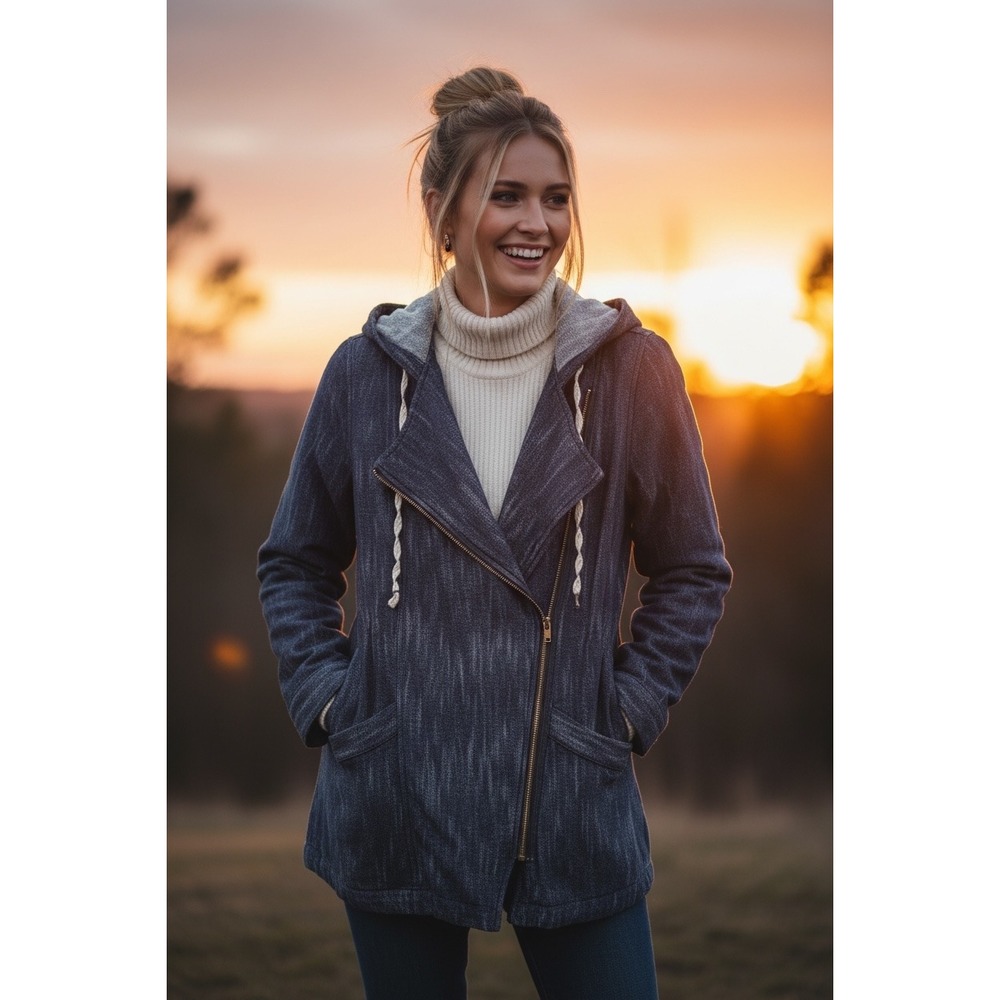 CAbi Denim Blue#5100 Adventure Anorak Hooded Denim Zip Up Jacket Size‎ S